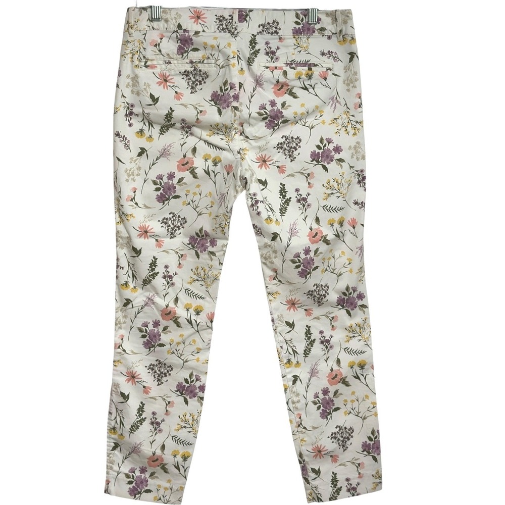 Old Navy Pixie Ankle Pants Womens White Floral Botanical Stretch Cottagecore 8 - Picture 2 of 6